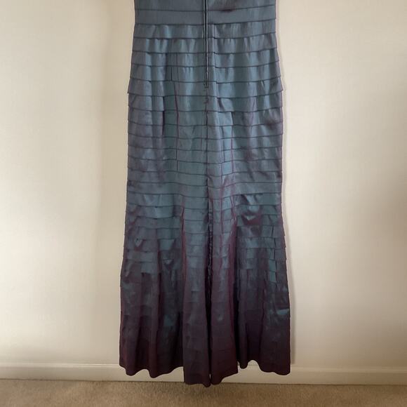 Tadashi Shoji Taffeta Rosette Shutter Pleat Gown Dress 10 Purple Blue Iridescent - Picture 6 of 10
